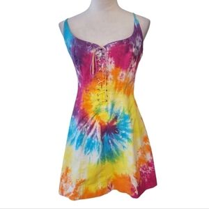 Styleworks Rainbow Tiedye Cotton Festival Mini Dress Size 10